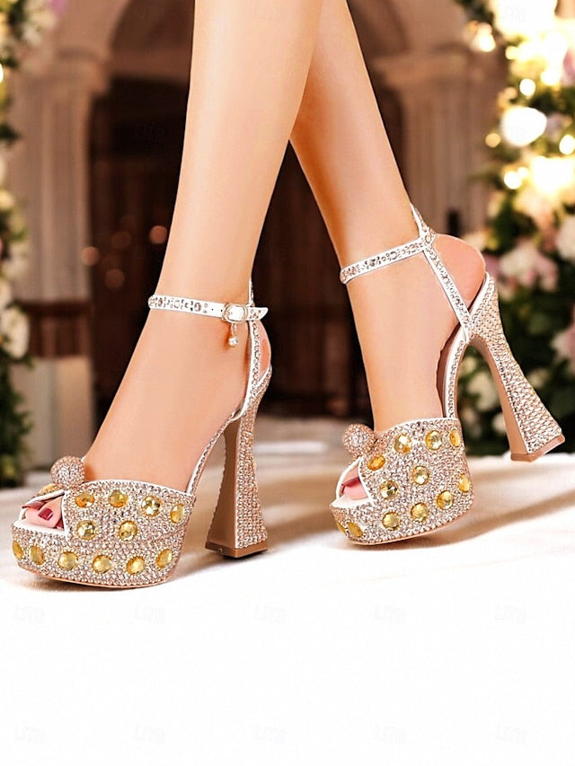 Crystal-Embellished Platform Sandals with Women's Glamorous