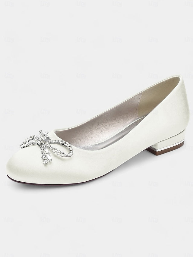 Bow Embellished Rhinestone Flats Round-Toe - Women's