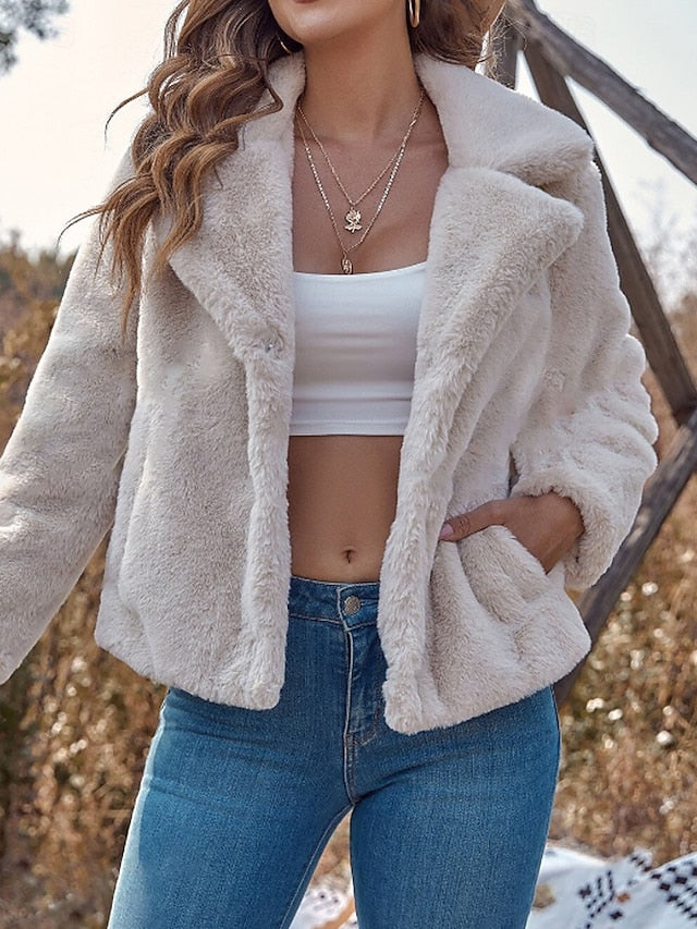 Coat Fur Teddy Warm Faux Pocket Comfortable Women's