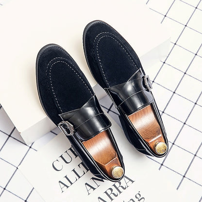 Men's Patent with Loafers Leather and Metal Strap Suede