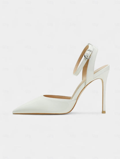 Heels Slingback - Women's Leather Nude Patent Stiletto