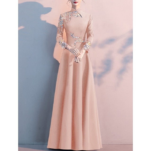 Bride Dress the of Mother A-Line Simple Elegant Floor High Neck