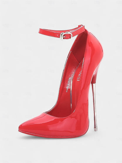Patent Heels Women's Strap Ankle with Stiletto Red Leather