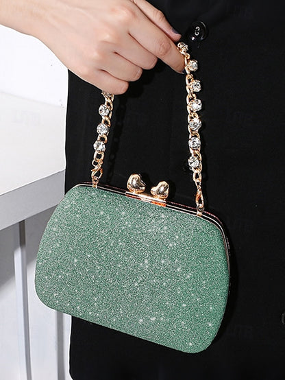 Green Clutch Evening Glitter with Sage Rhinestone Women's