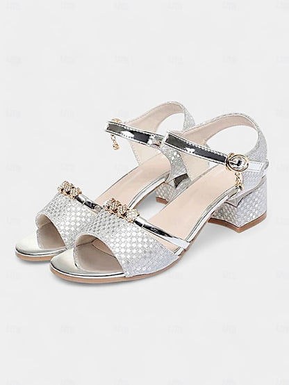 Gold for Women Heel Rhinestone-Embellished Block Sandals –