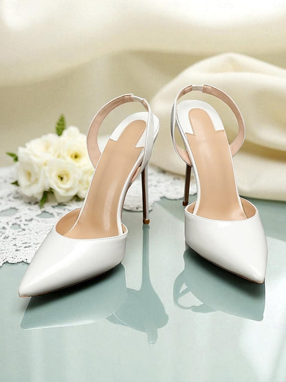Heels White Slingback Women's Leather - Pearl-Embellished
