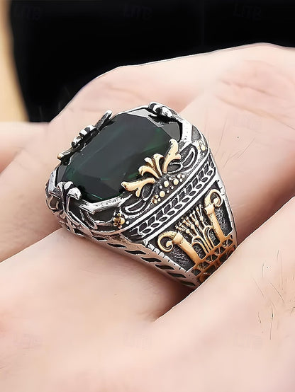 Gemstone Ring Men's Alloy
