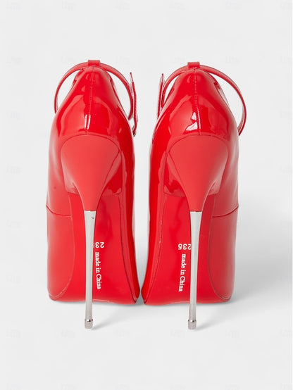 Patent Heels Women's Strap Ankle with Stiletto Red Leather