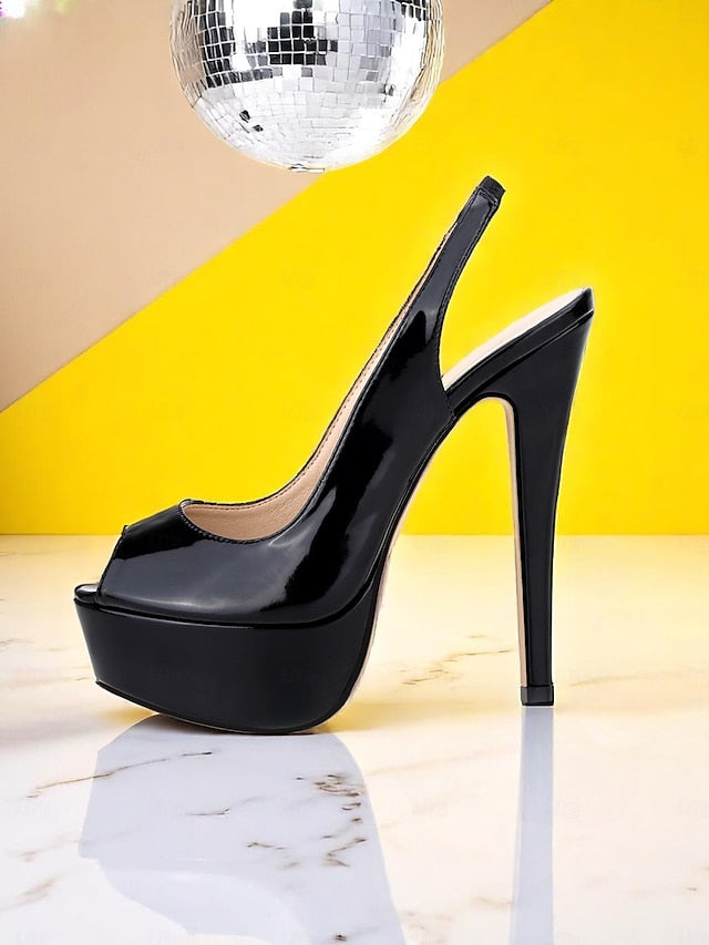 Stiletto Patent PU Women's Orange Heels Platform Leather