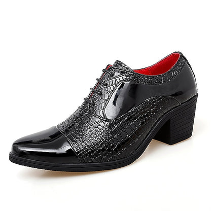 Patent Pattern Faux Black Oxford Leather Men's Crocodile