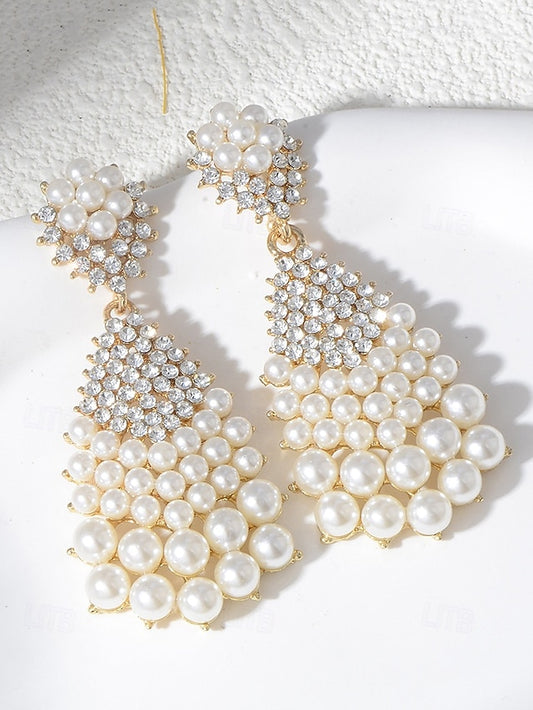 Vintage Pearl Drop and Rhinestone Earrings Faux – Elegant