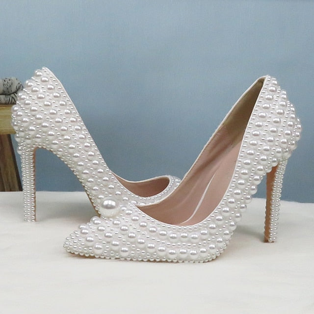 Purse Heels and White Round Stiletto Pearl Set Pearl-Embellished