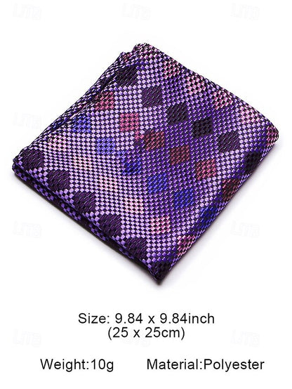 Men's Silk Checkered Square and Set Pocket Purple Tie –