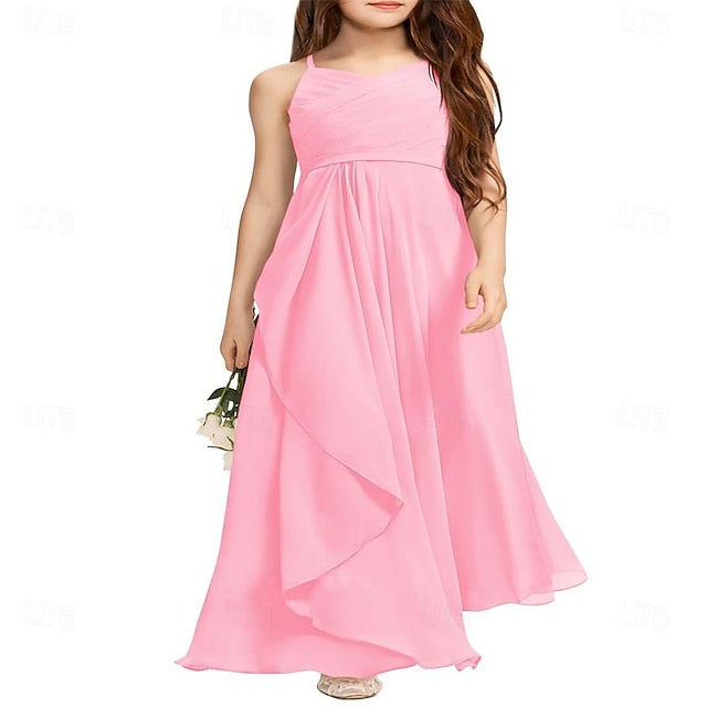 Girls Flower Bridesmaid Girl A-Line Junior Flowy Dress Halter