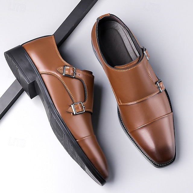 Double Elegant Shoes Monk Leather Strap Men's –
