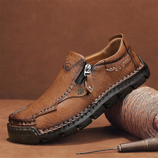 Wholesale SampleMen's Brown Faux Leather Slip-On Loafers with Side Zipper