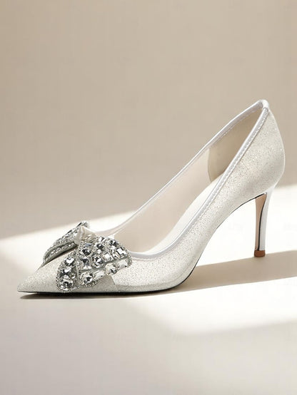 Heels with Bow Women's Rhinestone High Glitter