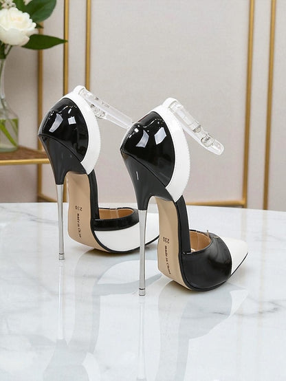 Black and Stiletto Red Leather Women's Toe Patent Pointed