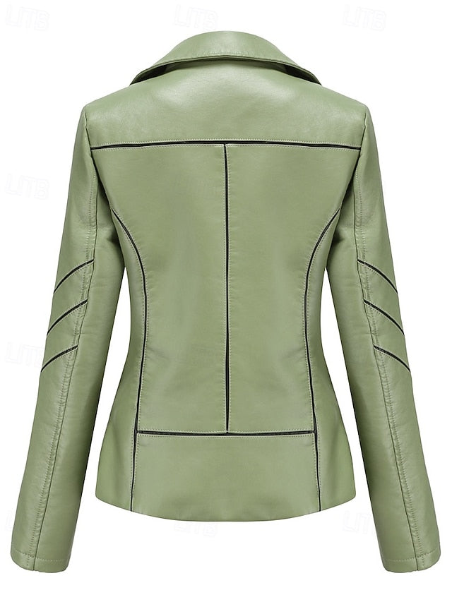 Zipper Leather Faux Women's Jacket Pocket Comfortable