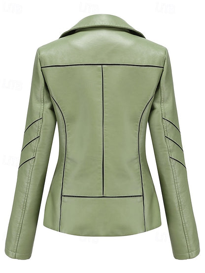 Zipper Leather Faux Women's Jacket Pocket Comfortable