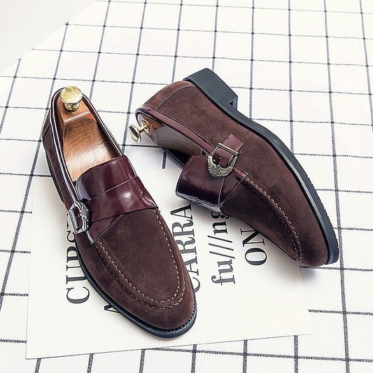 Men's Patent with Loafers Leather and Metal Strap Suede