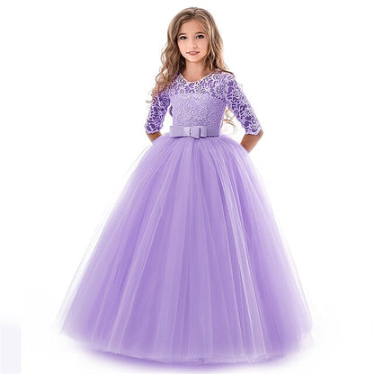 Girls' Dress Solid Flower Kids Colored Girl Wedding