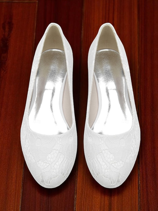 Women's Lace Wedding Flats Heel Ivory Low