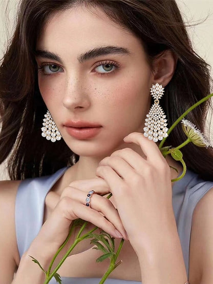 Vintage Pearl Drop and Rhinestone Earrings Faux – Elegant