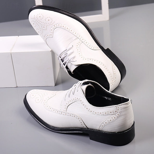 White Men's Brogue Formal - Shoes Classic Oxford