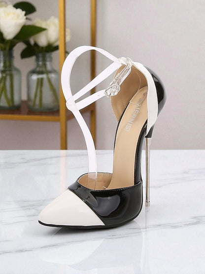 Black and Stiletto Red Leather Women's Toe Patent Pointed