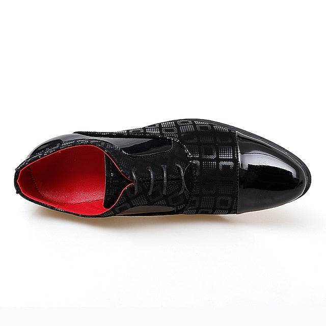 Leather Block Black Shoes Patent Men's Red Heel and Oxford