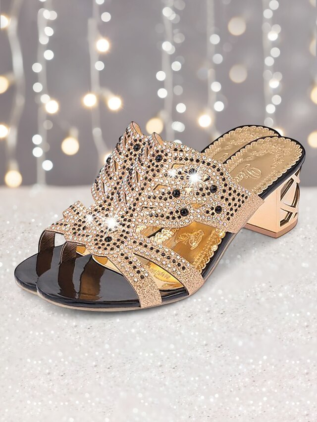 Gold Sandals Green Rhinestone Heeled Embellished - and