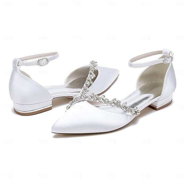 Elegant Pointed Satin Wedding Flats White Toe Women's –