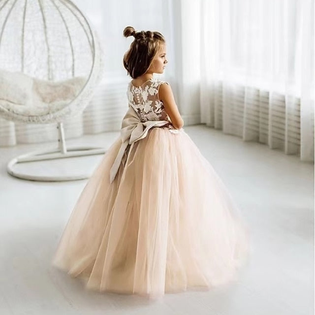 Kids Party Girls' Flower Dress Girl Color Solid