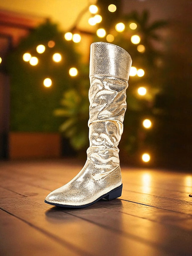 Women's Party High - Gold Boots Shiny Knee Metallic Slouch