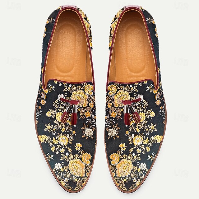 Pattern Floral Men's Jacquard Tassels with for Loafers