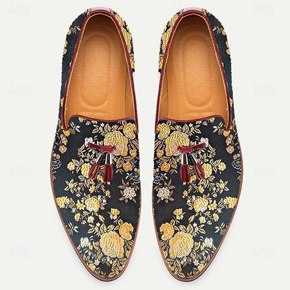 Pattern Floral Men's Jacquard Tassels with for Loafers