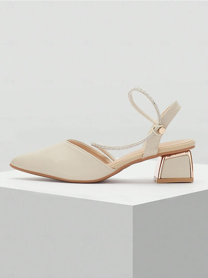 Toe Elegant Pointed with Women's Heels Slingback Rhinestone