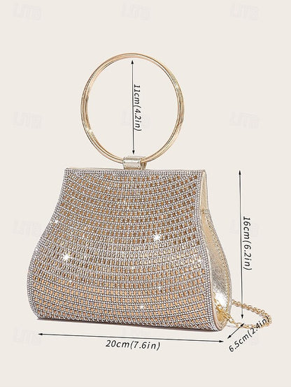 – Elegant Ring Crystal with Gold Evening Handle Clutch