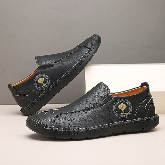 Men's Beige Genuine Faux Leather Moccasins – Handmade