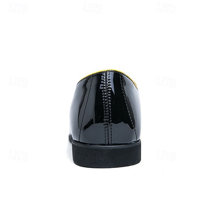 Men's Trim Yellow Faux Black Loafers Patent with Leather