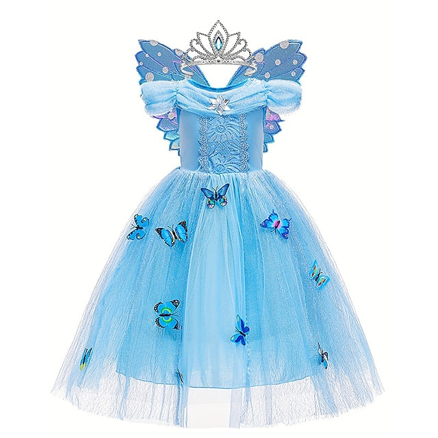 Girl Frozen Princess Flower Elsa Tulle Dress Party Theme Costume