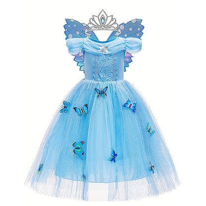 Girl Frozen Princess Flower Elsa Tulle Dress Party Theme Costume
