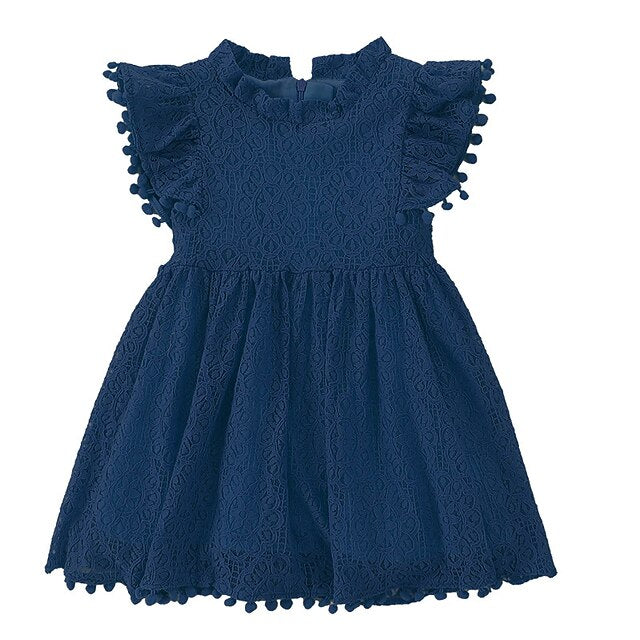 Girls' Sleeve Color Kids Solid Party Short Dress