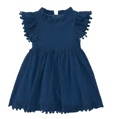 Girls' Sleeve Color Kids Solid Party Short Dress