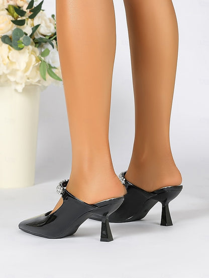 Embellished Pointed-Toe Slip-On Heeled Rhinestone Women's