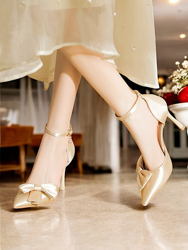 Strap Pointed – Classy Women's Ankle Pumps Bow Champagne