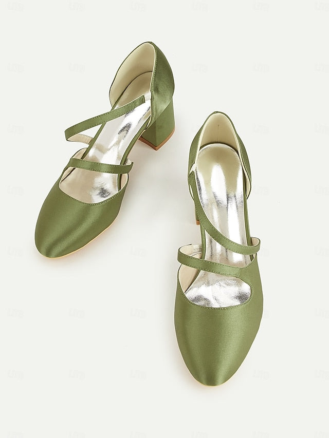 Green Women's Block Satin Elegant Heels 1950s – Jane Mary