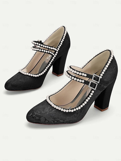 Mary Purple Women's Pearl - Lace Jane Embellished Heels