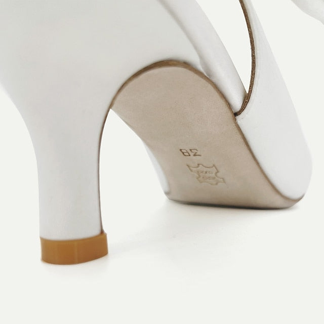 Toe - with White Bow Tie Pointed Heels Women for Slingback
